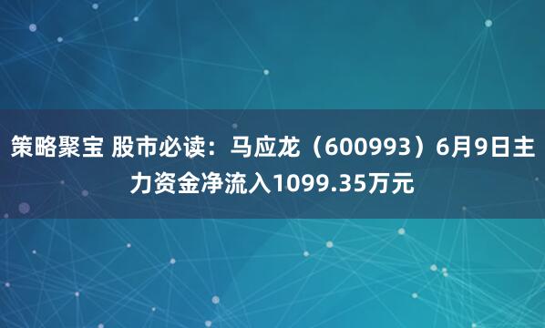 策略聚宝 股市必读：马应龙（600993）6月9日主力资金净流入1099.35万元